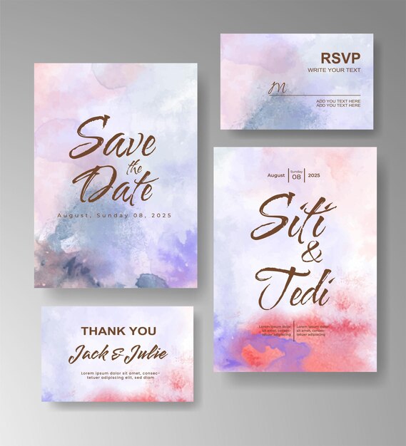 Invitación de boda con fondo de acuarela abstracta