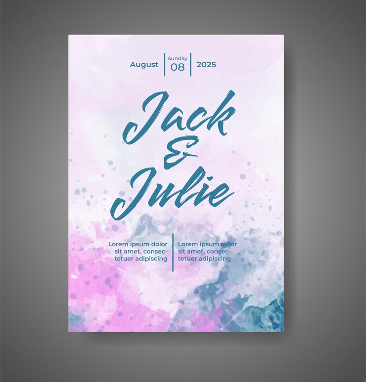 Vector invitación de boda con fondo de acuarela abstracta