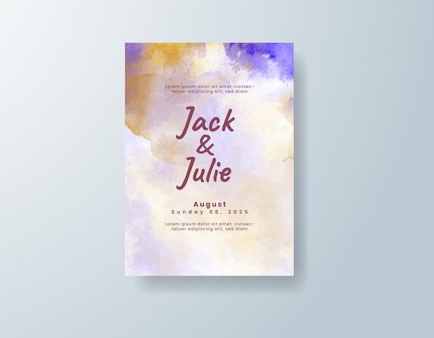 Invitación de boda con fondo de acuarela abstracta