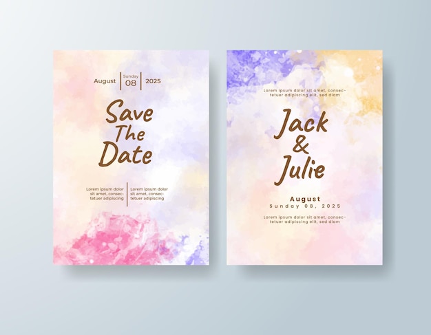 Invitación de boda con fondo de acuarela abstracta