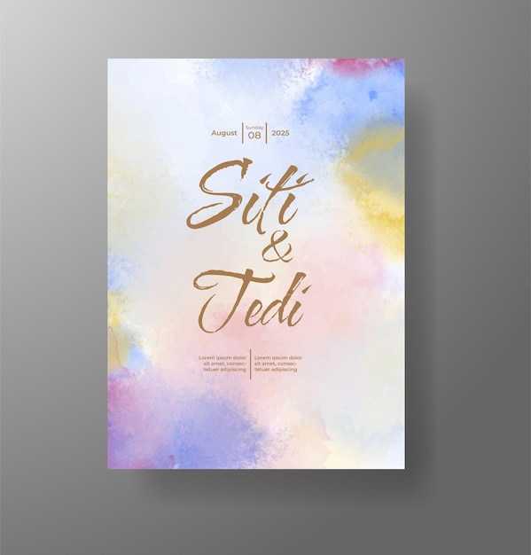 Invitación de boda con fondo de acuarela con salpicaduras abstractas