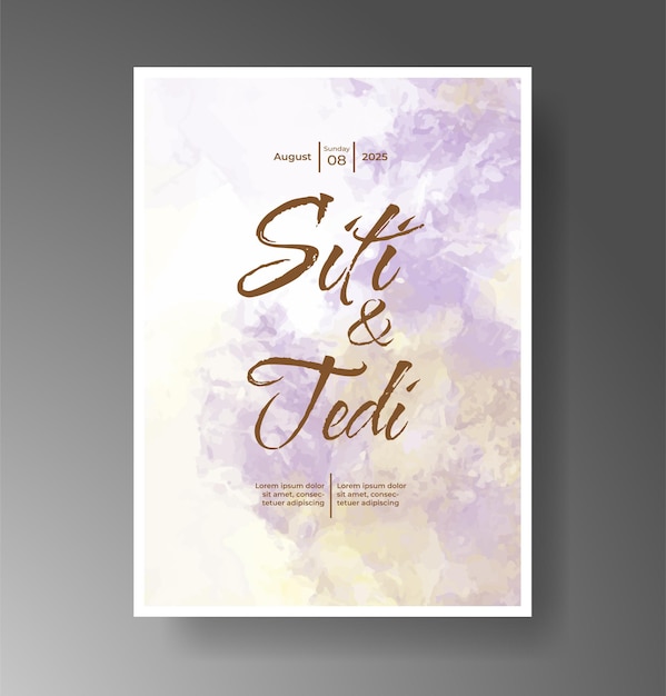 Invitación de boda con fondo de acuarela con salpicaduras abstractas