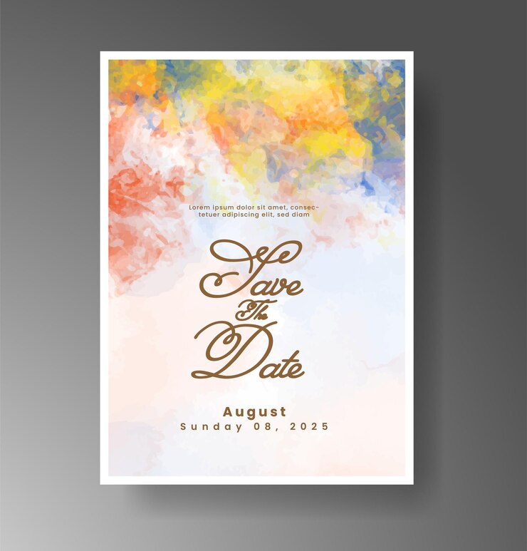 Vector invitación de boda con fondo de acuarela con salpicaduras abstractas