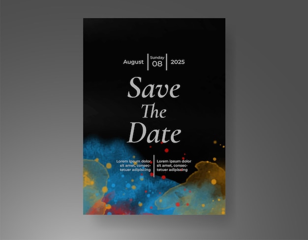 Invitación de boda con fondo de acuarela con salpicaduras abstractas