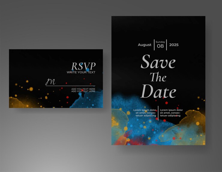 Vector invitación de boda con fondo de acuarela con salpicaduras abstractas