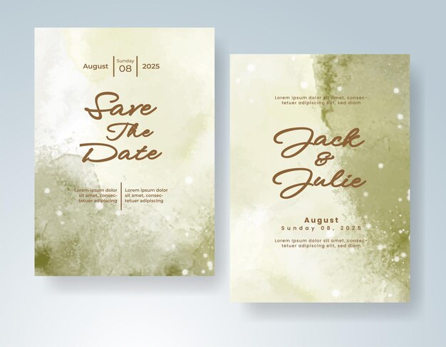 Invitación de boda con fondo de acuarela con salpicaduras abstractas