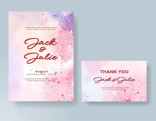 Invitación de boda con fondo de acuarela con salpicaduras abstractas