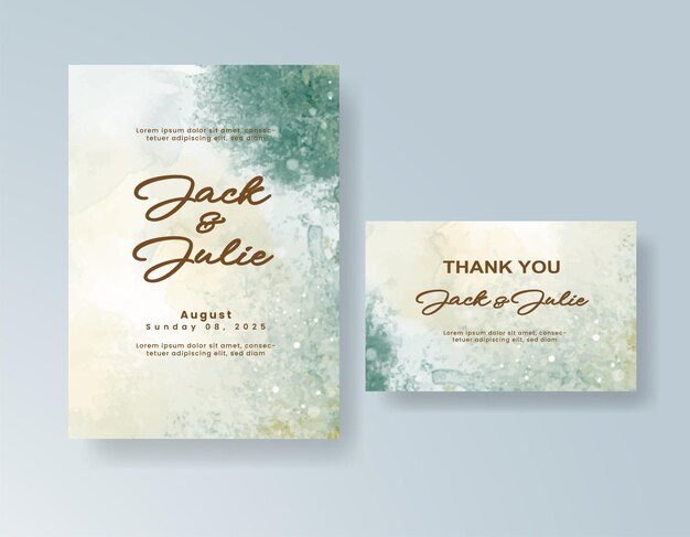 Invitación de boda con fondo de acuarela con salpicaduras abstractas