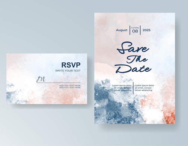Invitación de boda con fondo de acuarela con salpicaduras abstractas