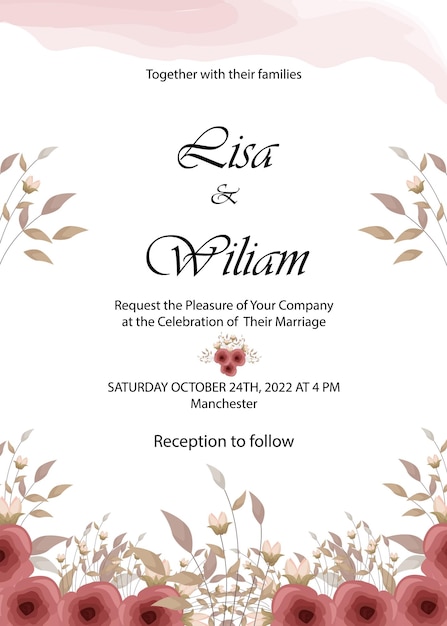 Invitación de boda con fondo floral