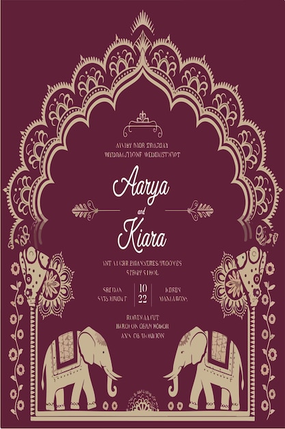 Una invitación de boda con un fondo marrón profundo adornado