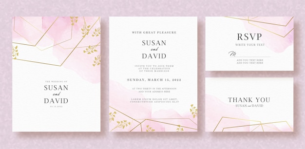 Invitación de boda con fondo rosa acuarela splash