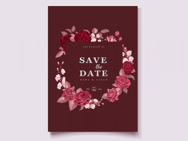 Invitación de boda granate floral romántica