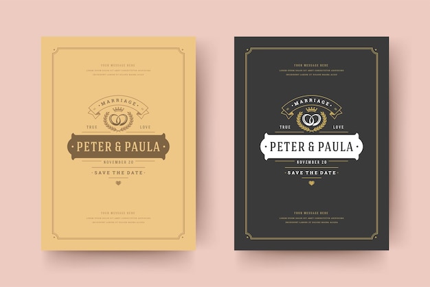Invitación de boda guardar la tarjeta de fecha tipográfica elegante plantilla ilustración vectorial