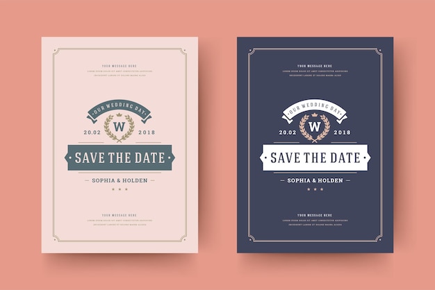 Invitación de boda guardar la tarjeta de fecha tipográfica elegante plantilla ilustración vectorial