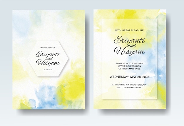 Invitación de boda hermosa con acuarela abstracta splash