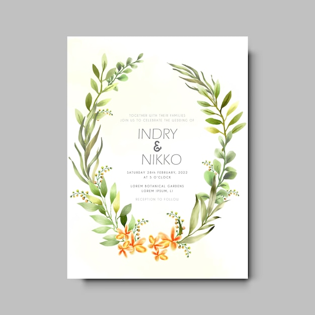 Invitación de boda con hermosa acuarela floral handrawn