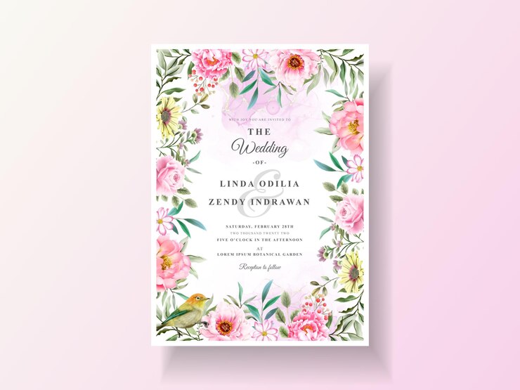Invitación de boda con hermosa acuarela floral