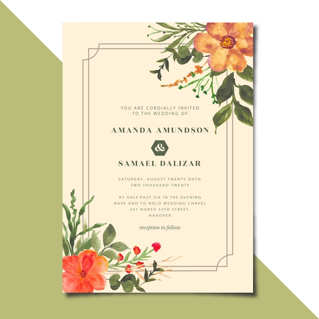 Invitación de boda hermosa acuarela floral