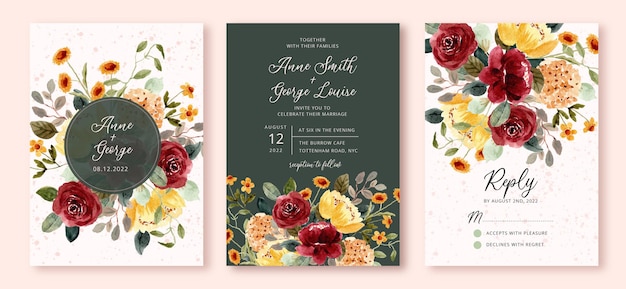 Invitación de boda con hermosa acuarela de jardín de flores