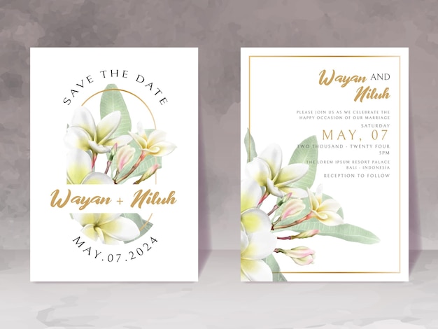 Invitación de boda con hermosa acuarela de plumeria