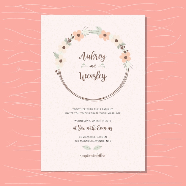invitación de boda con hermosa corona floral