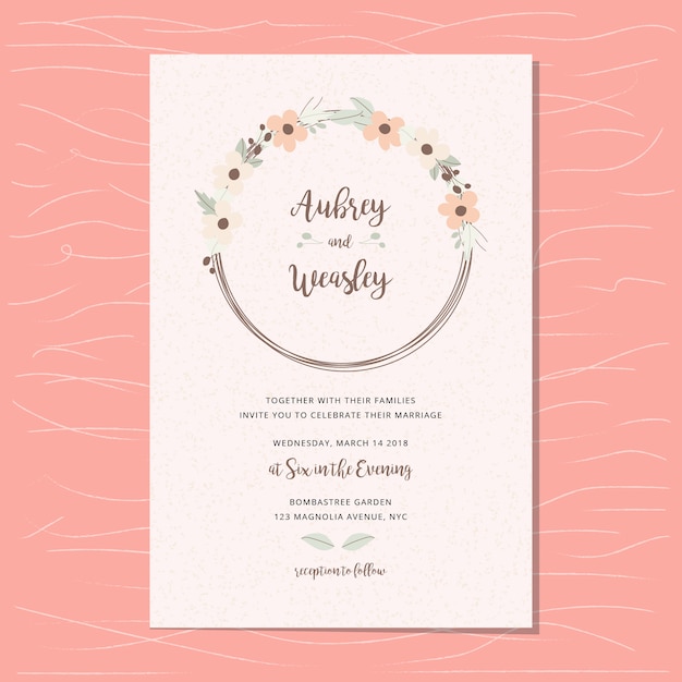 Invitación de boda con hermosa corona floral