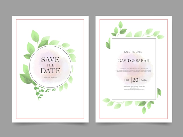 Invitación de boda hermosa con hoja verde