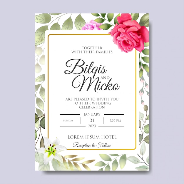 Invitación de boda hermosa con hojas florales