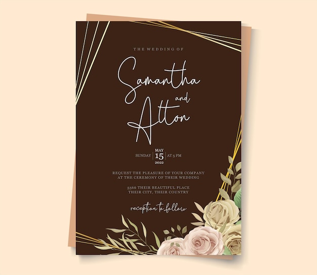 Invitación de boda hermosa mano dibujo con diseño floral