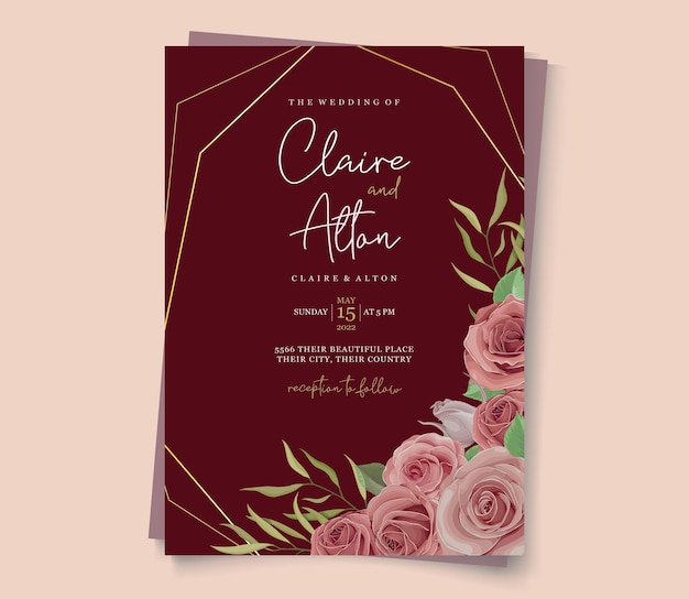 Invitación de boda hermosa mano dibujo con diseño floral