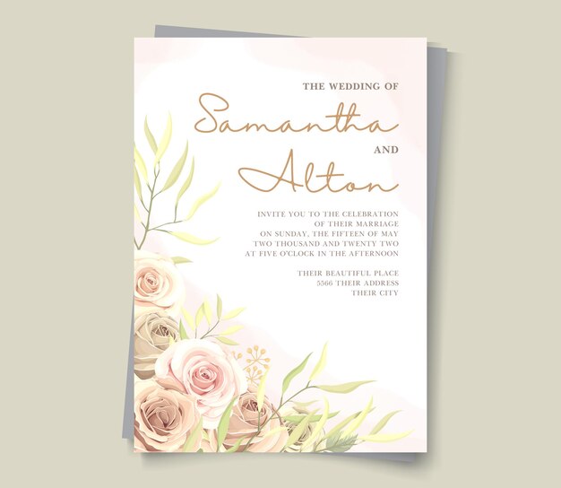 Invitación de boda hermosa mano dibujo con diseño floral