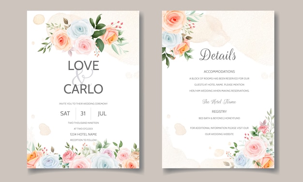 Invitación de boda con hermosas y elegantes flores