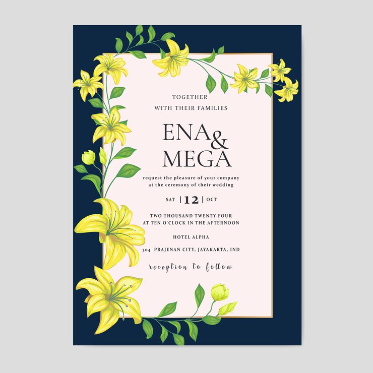invitación de boda con hermosas flores amarillas