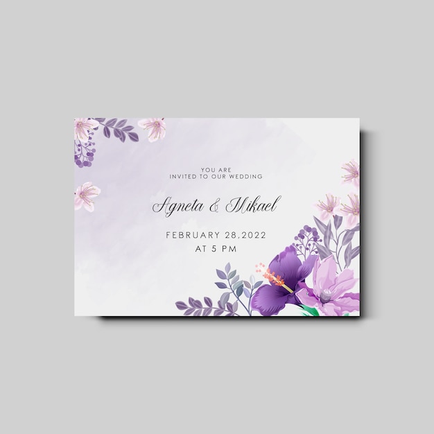Invitación de boda con hermosas flores y hojas para imprimir
