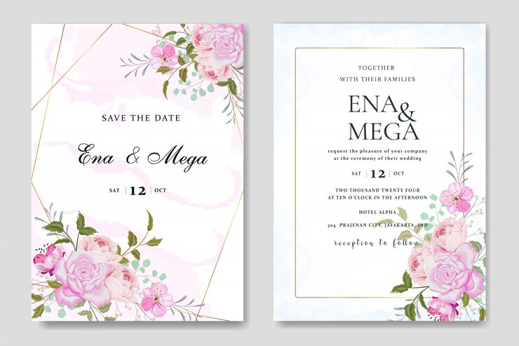 invitación de boda con hermosas flores hojas