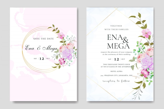 invitación de boda con hermosas flores hojas