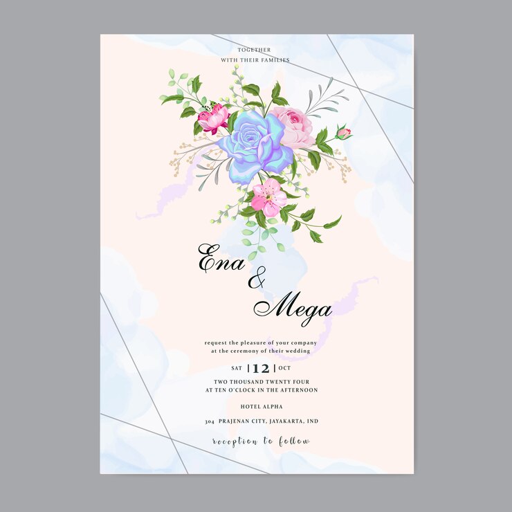 Invitación de boda con hermosas flores hojas