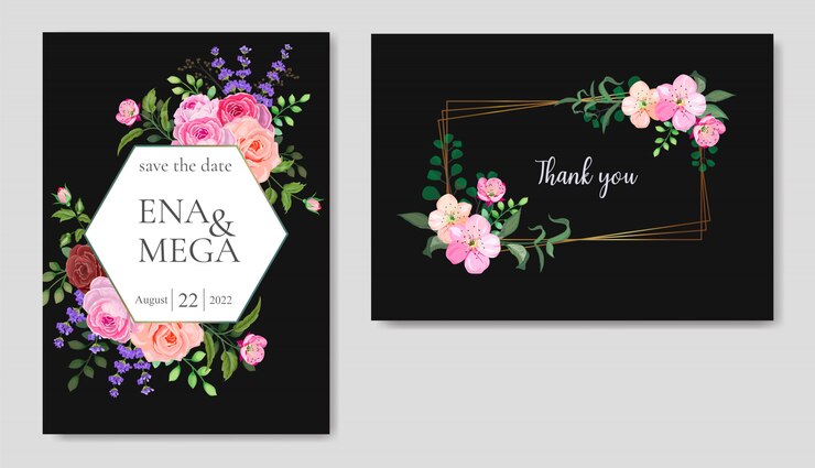 invitación de boda con hermosas flores hojas