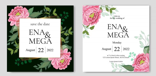 Invitación de boda con hermosas flores hojas