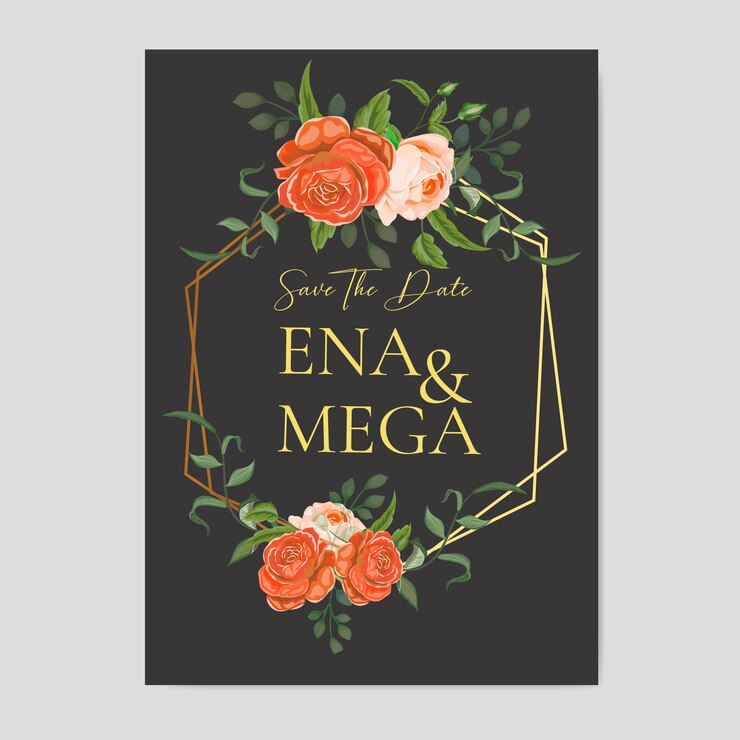 Invitación de boda con hermosas flores hojas