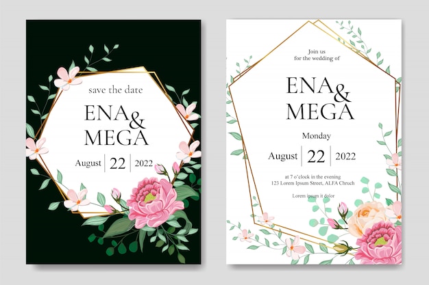 Invitación de boda con hermosas flores hojas