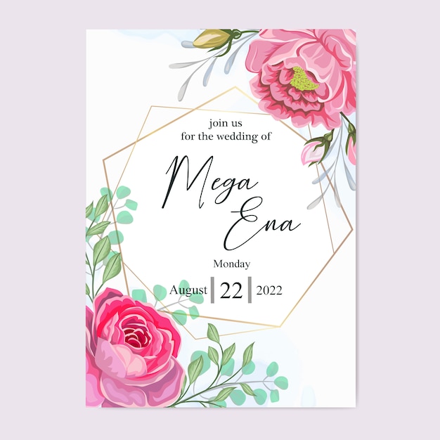 Vector invitación de boda con hermosas flores hojas