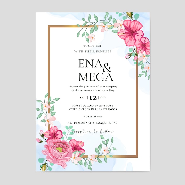 Invitación de boda con hermosas flores hojas