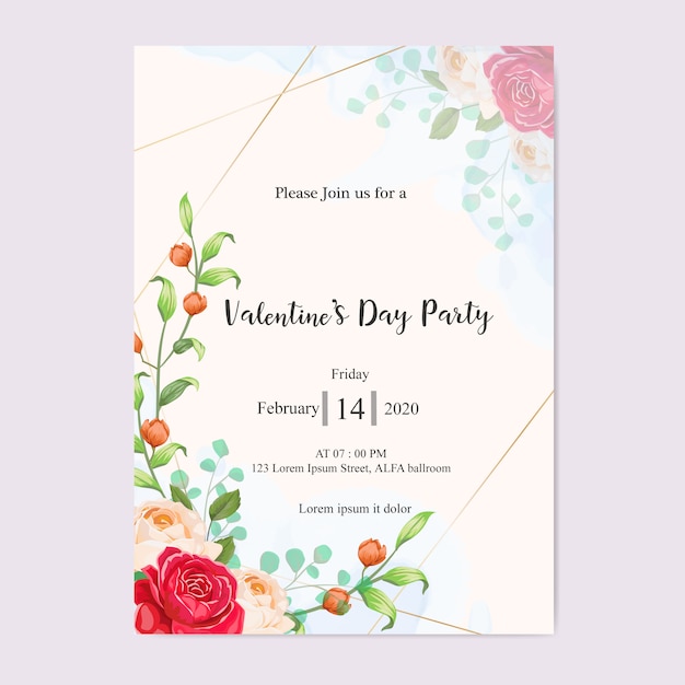 Invitación de boda con hermosas flores hojas