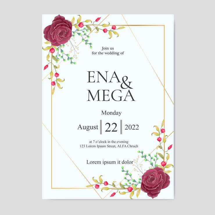 Invitación de boda con hermosas flores hojas