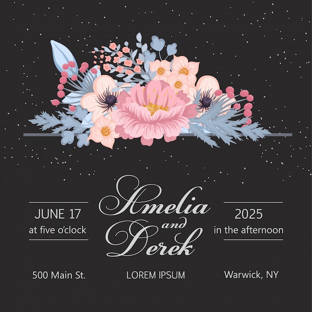 Invitación de boda. Hermosas flores. Tarjeta de felicitación. Cuadro.