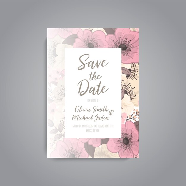 Invitación de boda. Hermosas flores. Tarjeta de felicitación. Cuadro.
