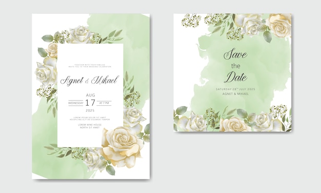 Invitación de boda con hermosas y románticas plantillas de flores.