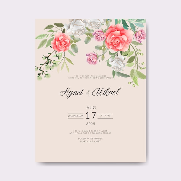 Invitación de boda con hermosos temas florales.